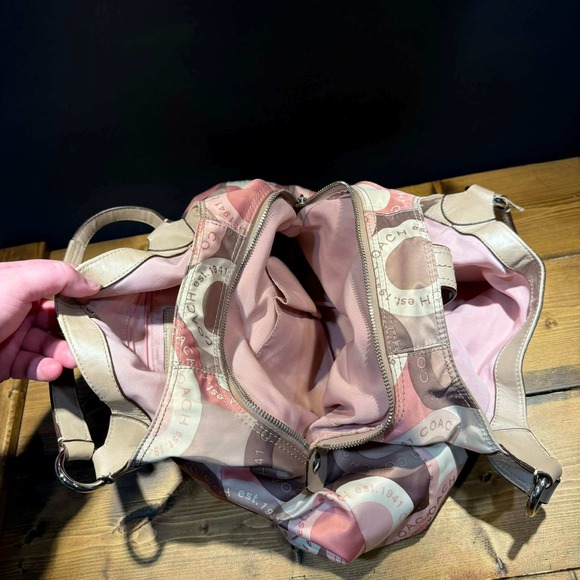 Coach Soho Hobo Snaphead 18440 Pink Logo Print Nylon Leather Shoulder Bag Y2K - Picture 5 of 7